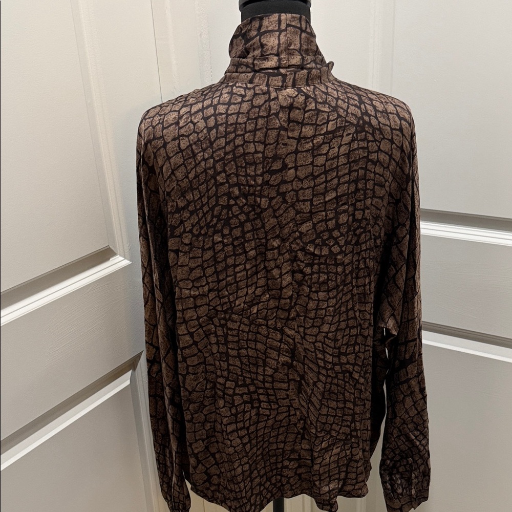 Reiss Brown Patterned Tie-Neck Blouse - Picture 6 of 8
